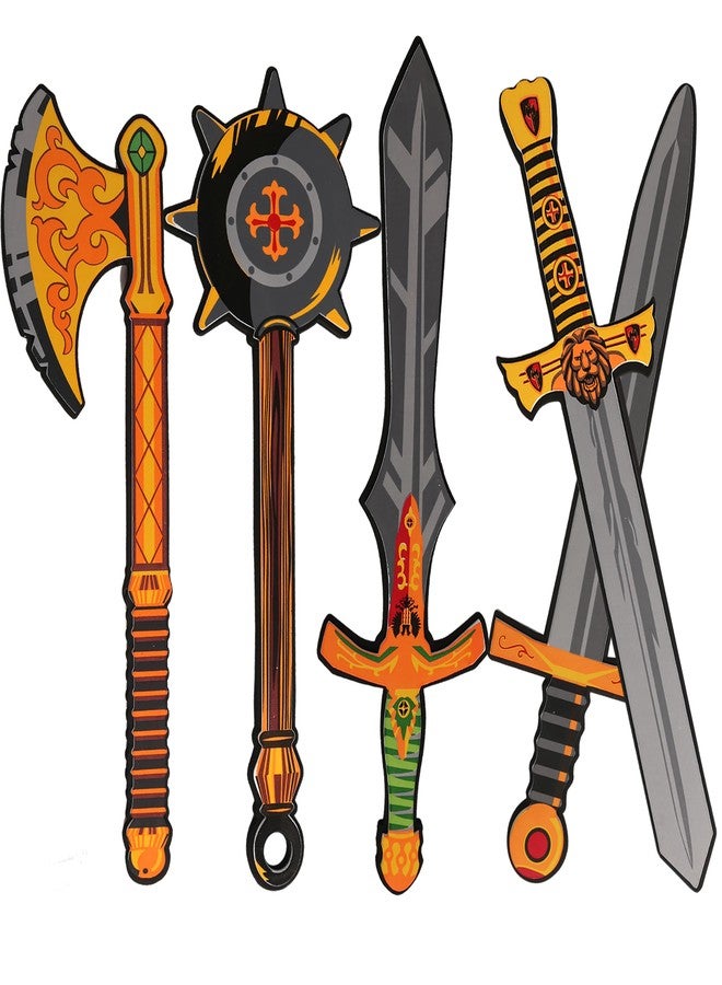 MLcnleS Foam Swords Weapons Toy for Boys - 17 inch Foam Sword Axe Hammer 5 Pack Set - Kids Ninja Toy Pretend Playset for Boys & Girls Present - Image 1